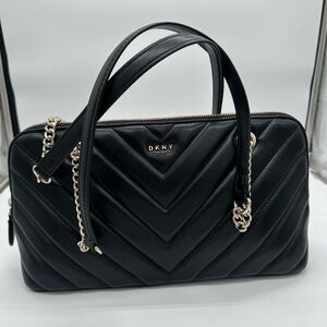 DKNY Black Chevron Quilted Shoulder Bag
